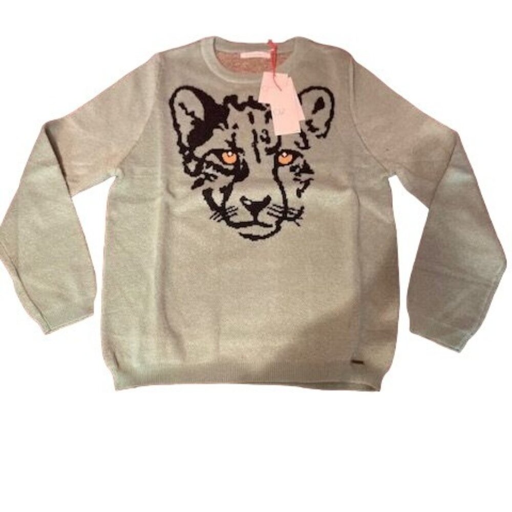 Q2 Collection Tiger‎ Face Sweater Medium Green Womens angora, viscose, polyester